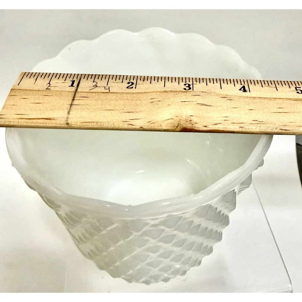 Vintage White Milk Glass Planter Scalloped Rim Textured Hobnail Style Unmarked